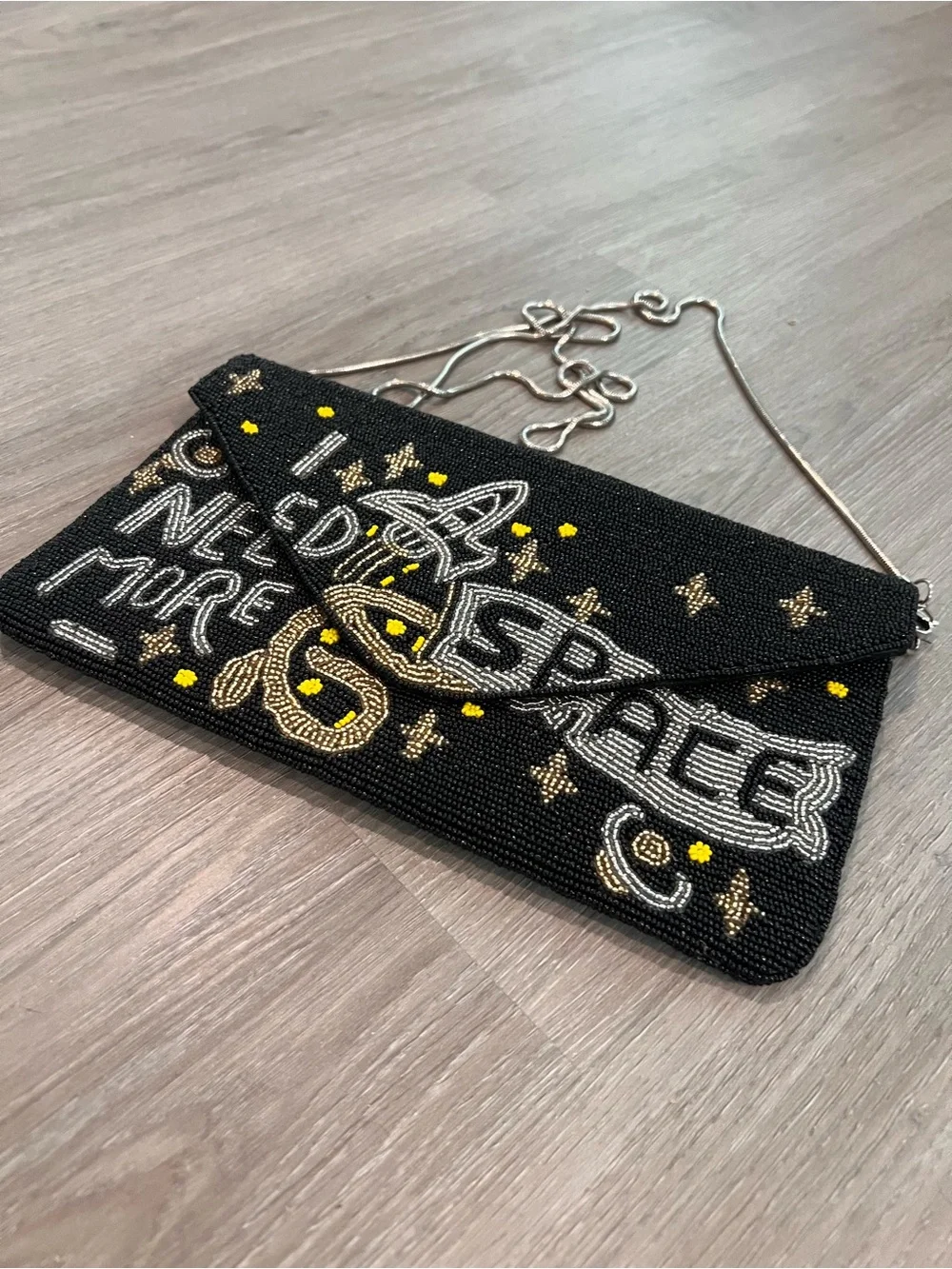 Black Beaded 'I Need More Space' Evening Clutch